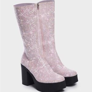Lamoda x Dolls Kill Pink Glitter People Pleaser platform boots size 10